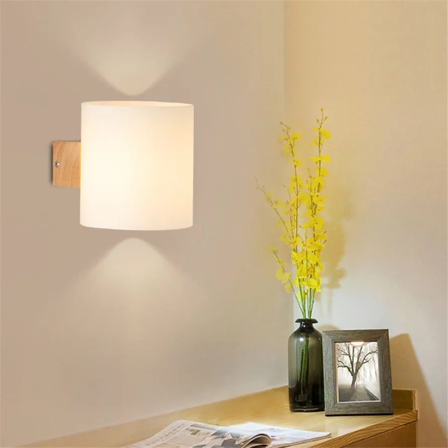 Nordic Sconce Wooden Wall Light with Glass Lampshade Home Decorative Creative Indoor Bedside Led Wall Lamp Wood Night Lights