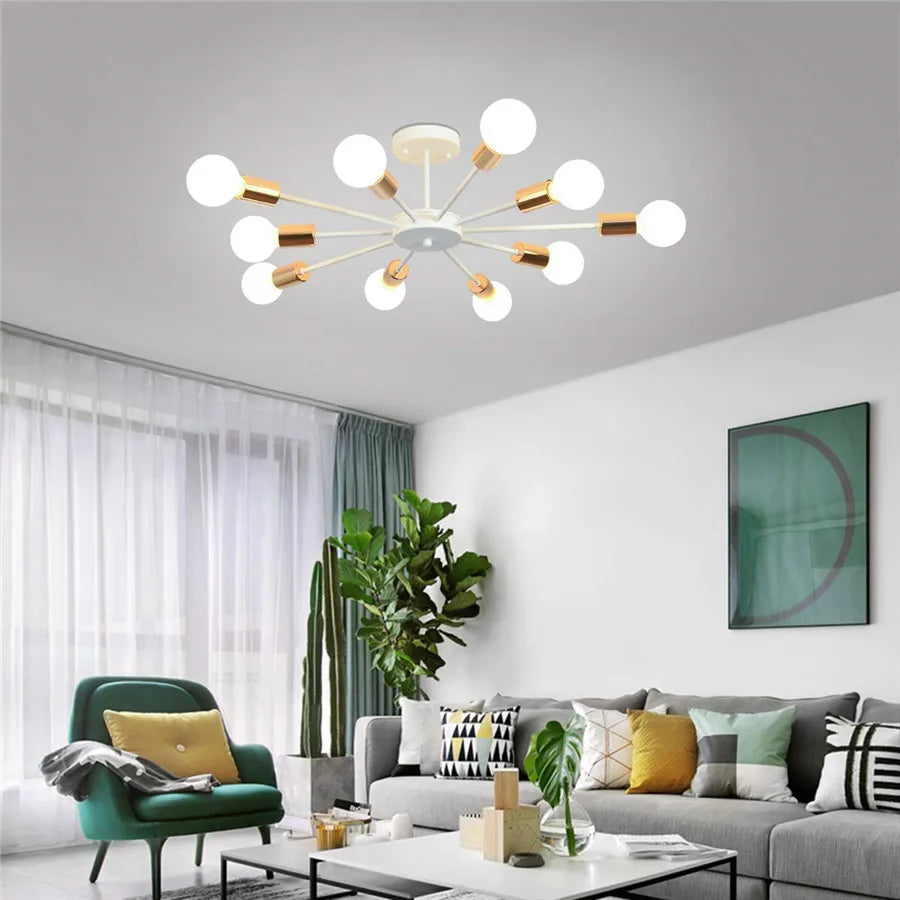 Modern Flush Mount Ceiling Light Metal Art Industrial Living Room Ceiling Lamp Multiple Lights Sputnik Painted Finish Chandelier