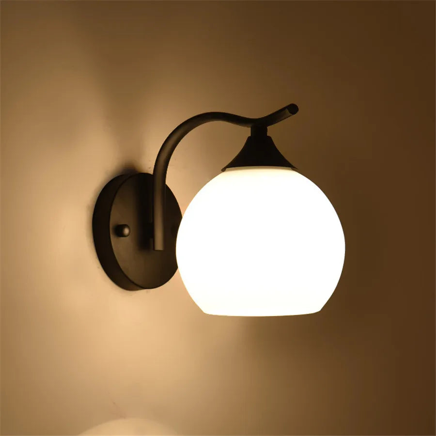 Modern Wall Sconce Mid Century Industrial Matte Globe Glass Lamp shade Wall Light Fixture for Loft Bedroom Porch Vanity Light