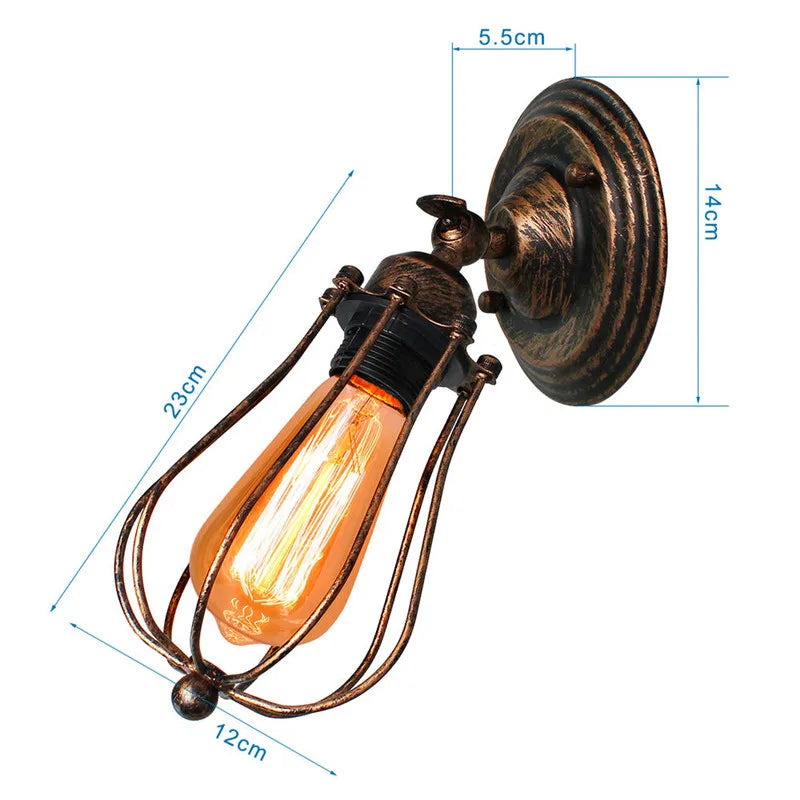 2Pcs Rustic Wall Sconces Wire Cage Ceiling Light Fixtures Industrial Vintage Wall Lamp for Home Decor Headboard Bedroom Porch