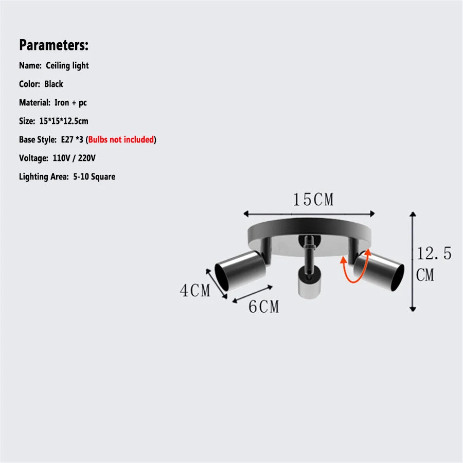 Nordic Modern Luces E27 Ceiling Lights for Cloakroom Living Room Kitchen Porch Ceiling Lamps Plafon Led Techo Rotation Angle
