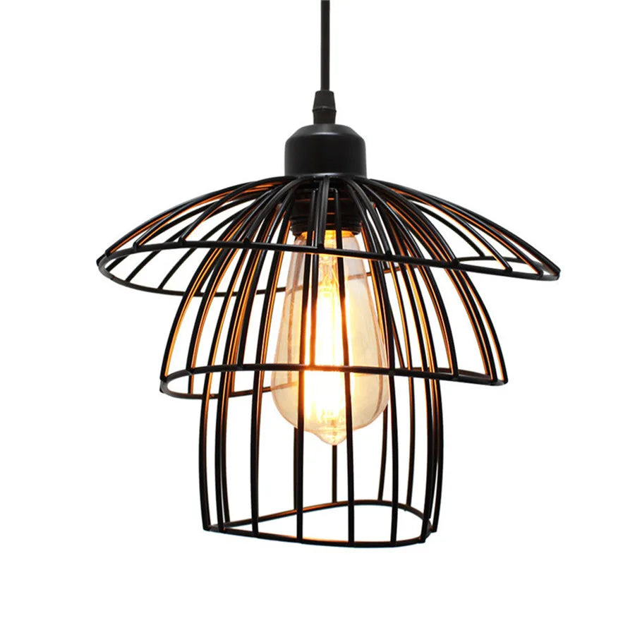 Nordic Pendant Light Industrial Vintage Loft Pendant Lamp Iron Art Cage Black Hanging Lamp for Kitchen Island Living Room Shop