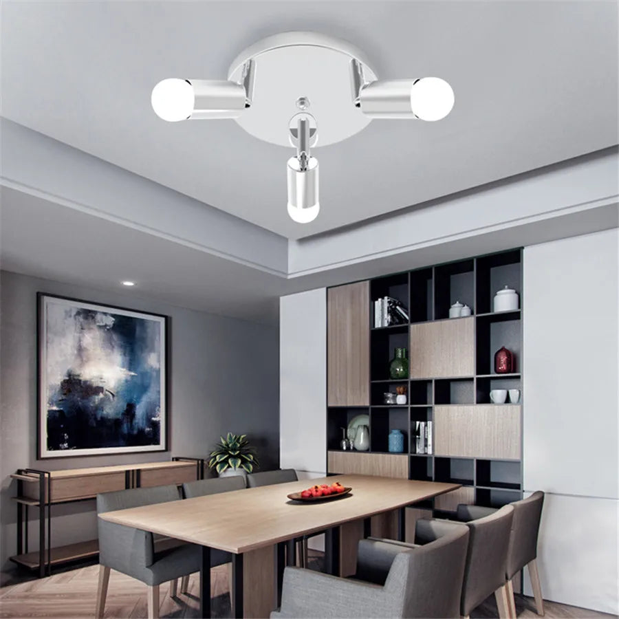 e27 3-Lights Chandelier Rotatable Adjustable Ceiling Light for Living room Dining room Kitchen Ceiling Lamp Black&White&Silver