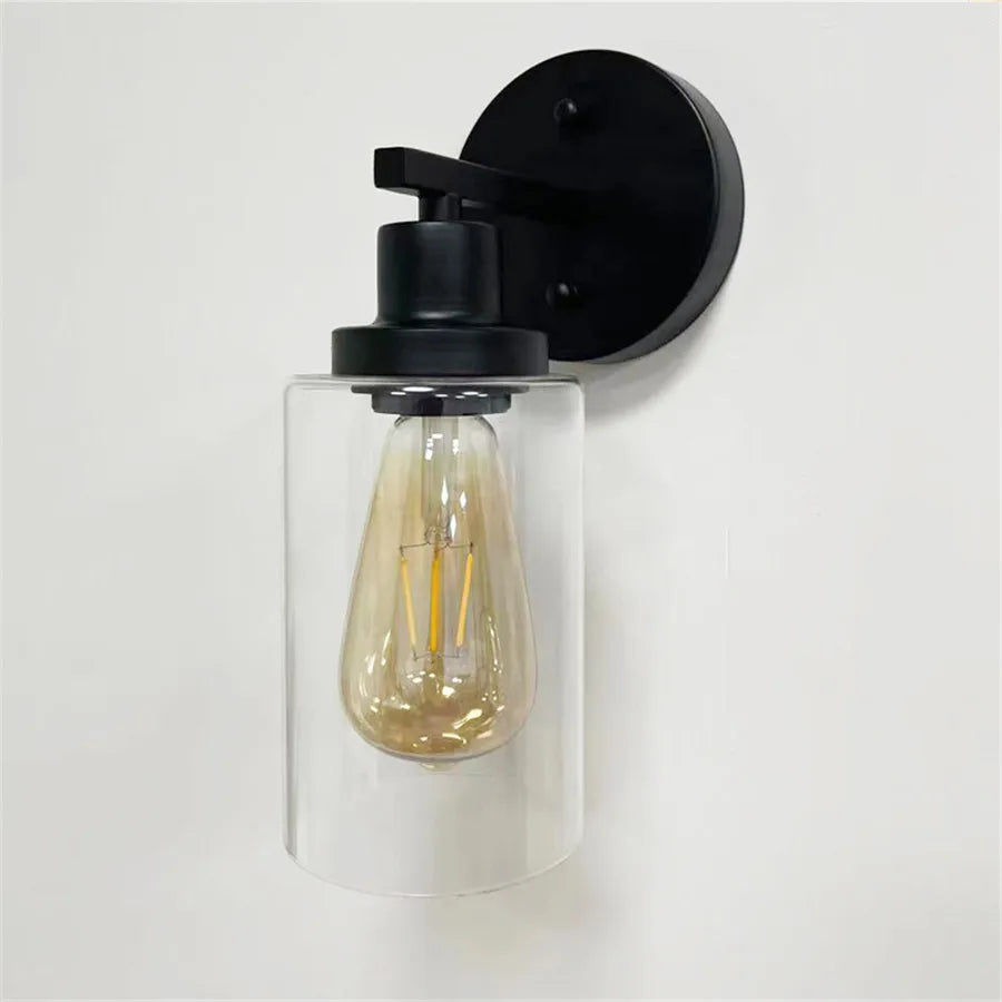 2-Light Bathroom Vanity Light Fixtures Vintage Industrial Metal Glass Sconces Matte Black Wall Lamp for Bathroom Kitchen Porch