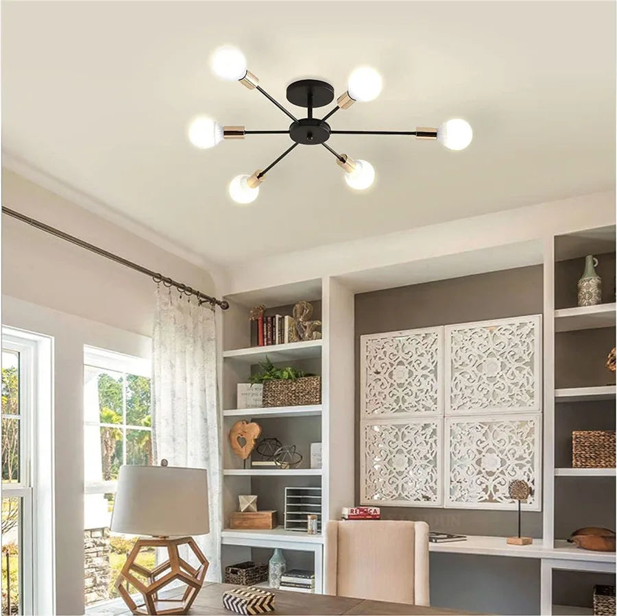 Modern Flush Mount Ceiling Light Metal Art Industrial Living Room Ceiling Lamp Multiple Lights Sputnik Painted Finish Chandelier