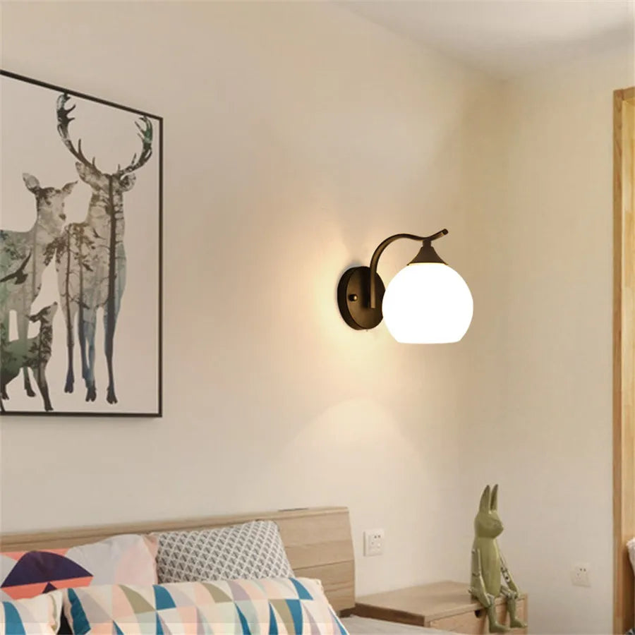 Modern Wall Sconce Mid Century Industrial Matte Globe Glass Lamp shade Wall Light Fixture for Loft Bedroom Porch Vanity Light