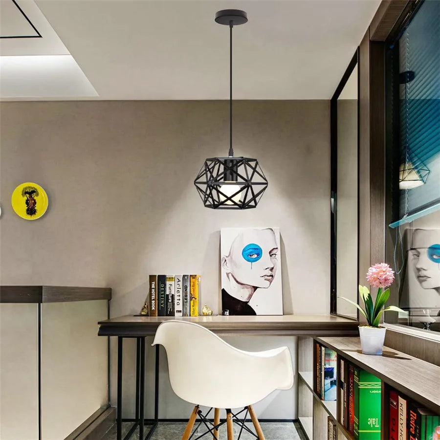 Retro Industrial Metal Pendant Light Vintage Cage Ceiling Hanging Lamp Shade for Bar Dining-room Kitchen Bedroom Hanglamp