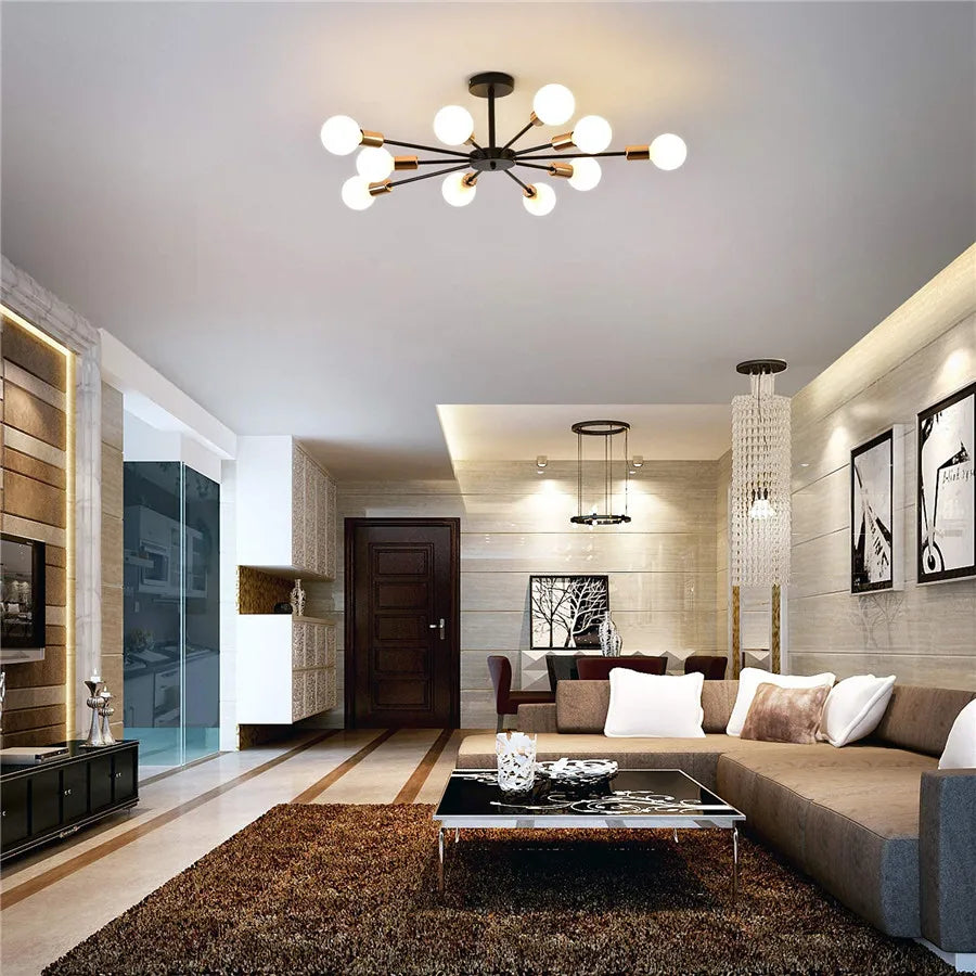 Modern Flush Mount Ceiling Light Metal Art Industrial Living Room Ceiling Lamp Multiple Lights Sputnik Painted Finish Chandelier