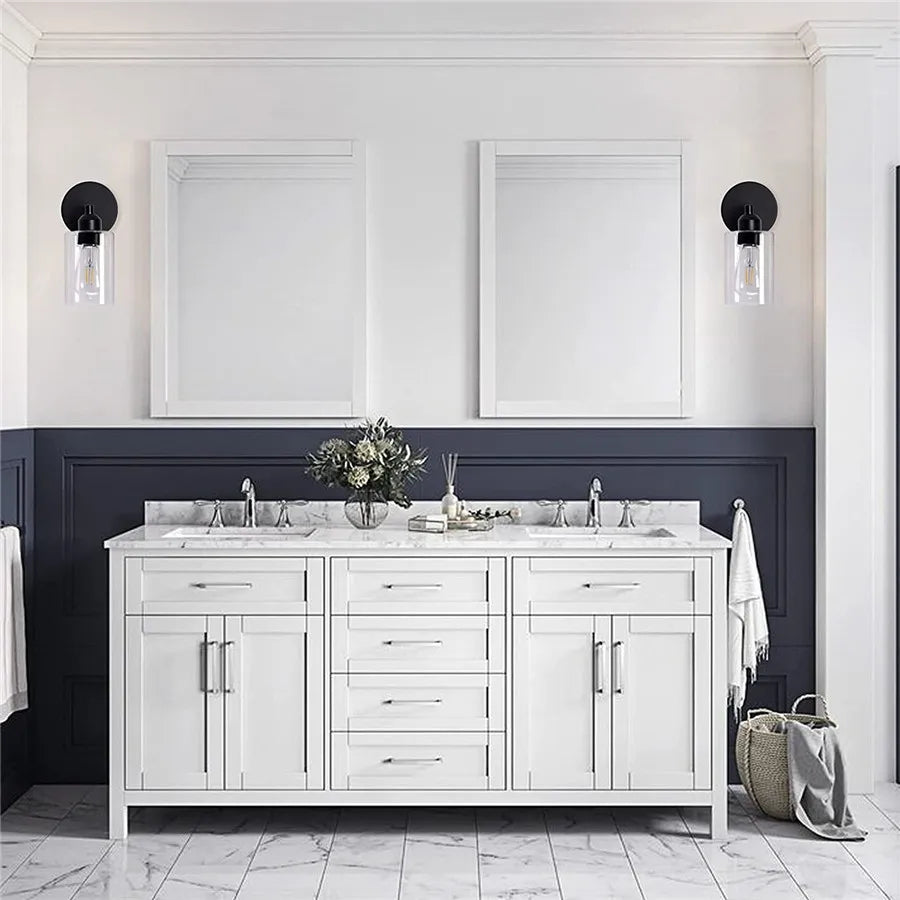 2-Light Bathroom Vanity Light Fixtures Vintage Industrial Metal Glass Sconces Matte Black Wall Lamp for Bathroom Kitchen Porch