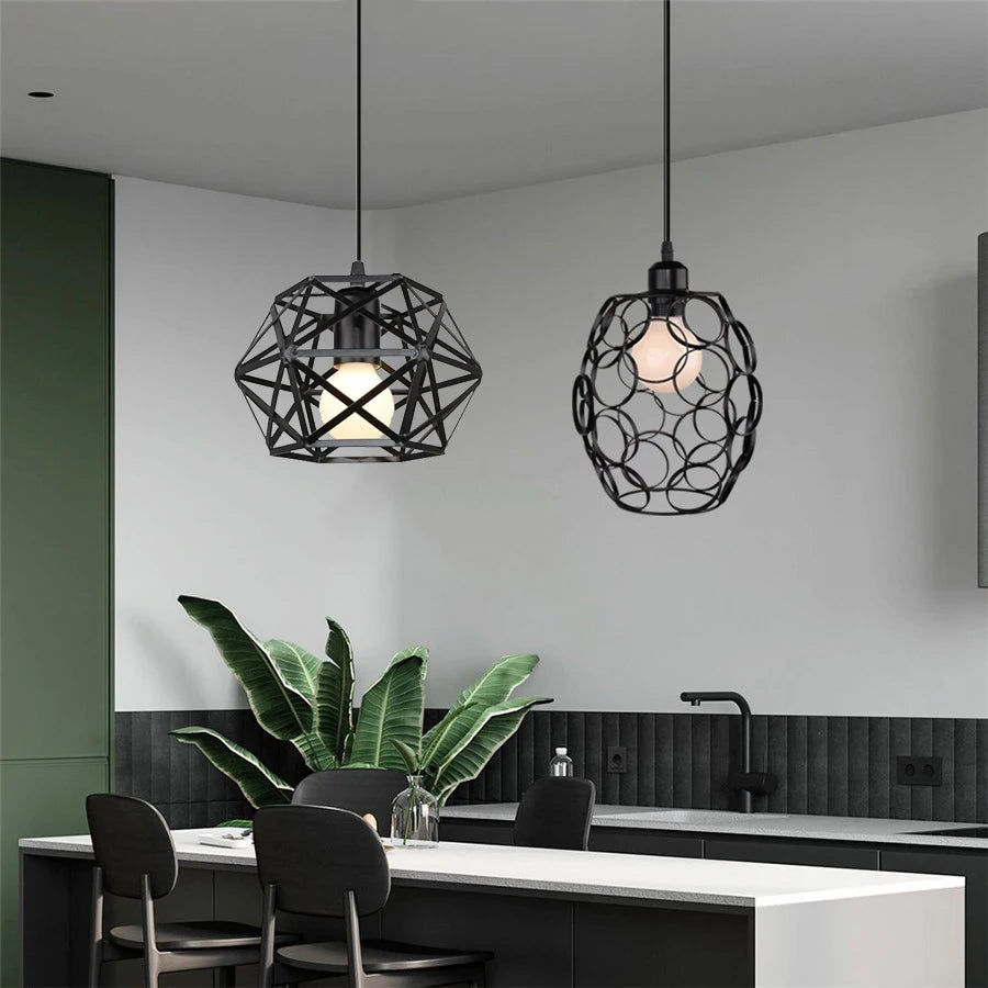 Retro Industrial Metal Pendant Light Vintage Cage Ceiling Hanging Lamp Shade for Bar Dining-room Kitchen Bedroom Hanglamp