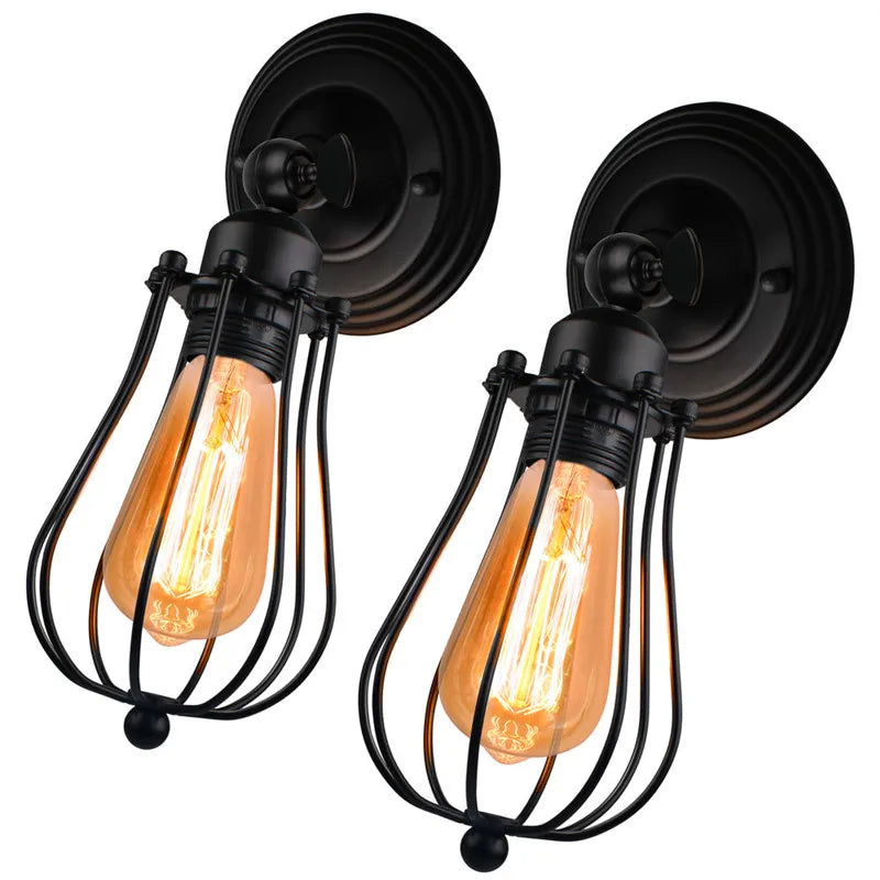 2Pcs Rustic Wall Sconces Wire Cage Ceiling Light Fixtures Industrial Vintage Wall Lamp for Home Decor Headboard Bedroom Porch