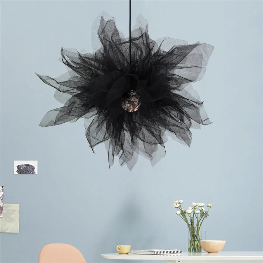 Gauze Flower Chandeliers Nordic Mesh Pendant Lights Modern Art Deco for Bedroom Living Children's Room E27 Ceiling Hanging Lamp