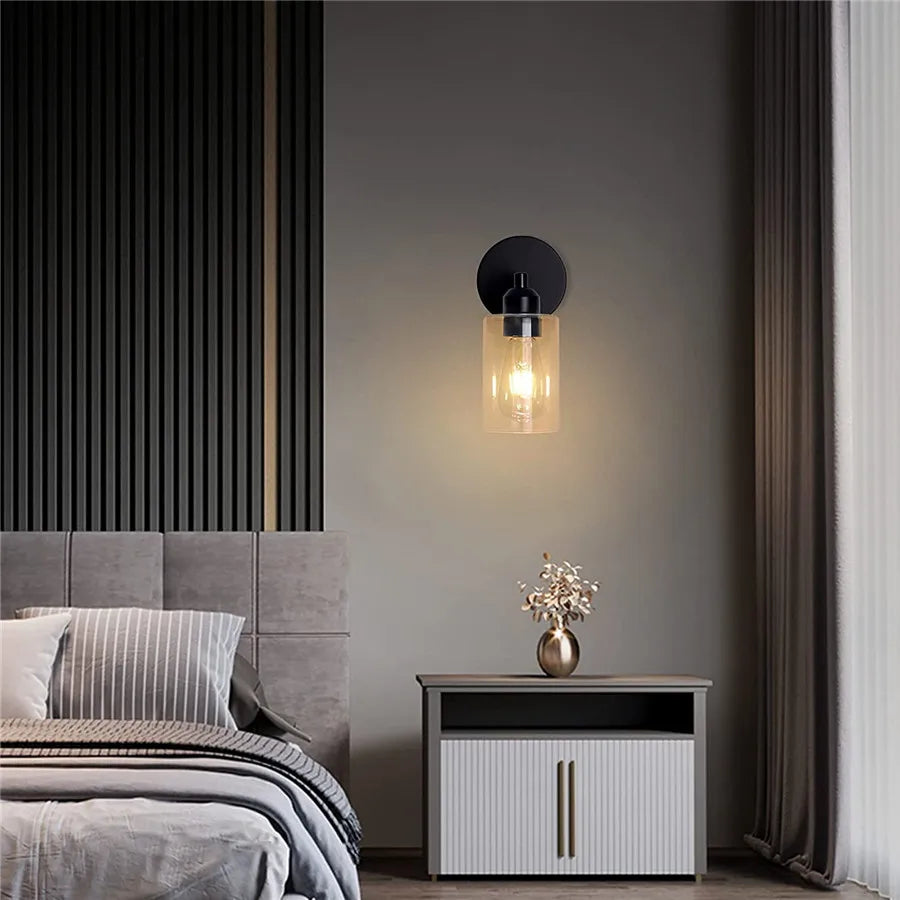 2-Light Bathroom Vanity Light Fixtures Vintage Industrial Metal Glass Sconces Matte Black Wall Lamp for Bathroom Kitchen Porch