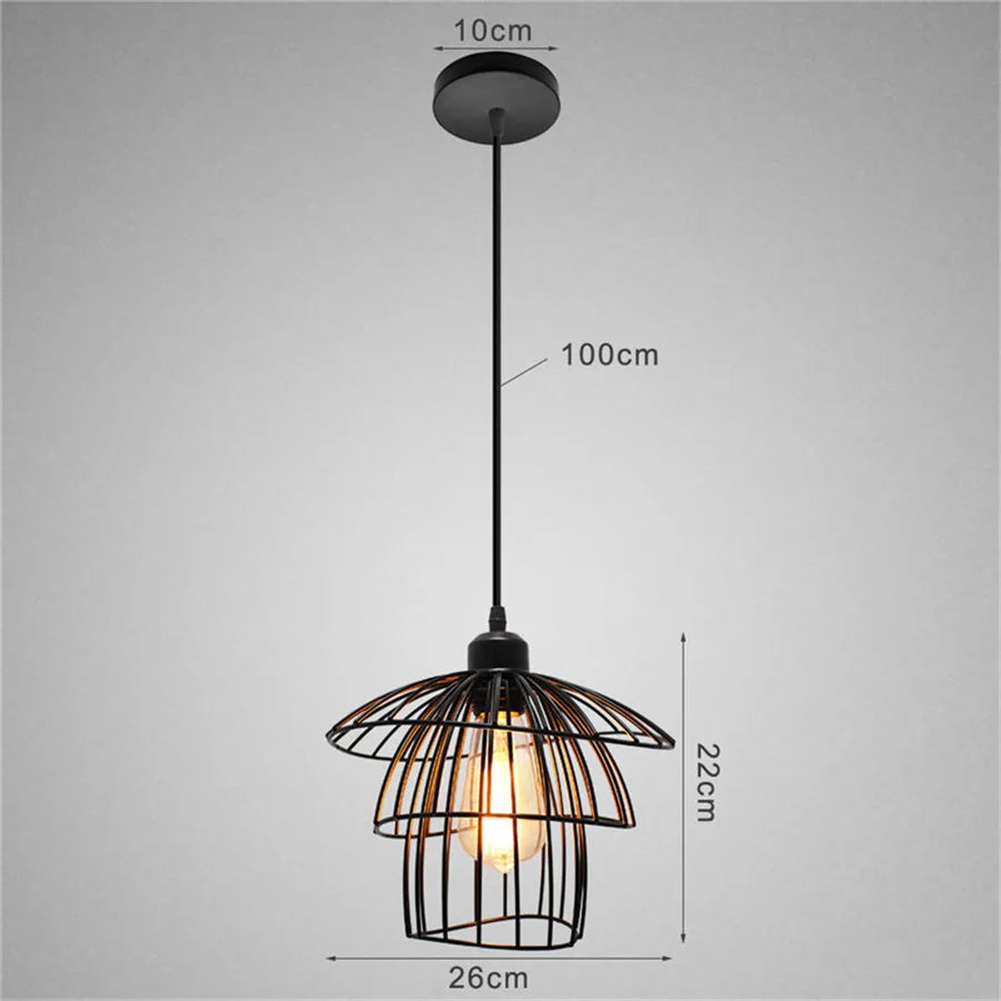 Nordic Pendant Light Industrial Vintage Loft Pendant Lamp Iron Art Cage Black Hanging Lamp for Kitchen Island Living Room Shop