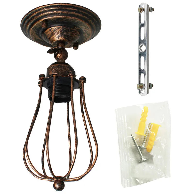2Pcs Rustic Wall Sconces Wire Cage Ceiling Light Fixtures Industrial Vintage Wall Lamp for Home Decor Headboard Bedroom Porch