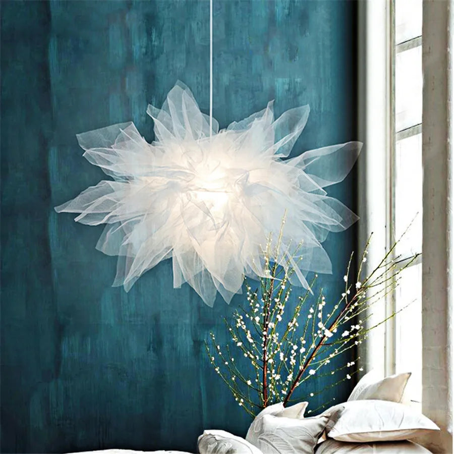 Gauze Flower Chandeliers Nordic Mesh Pendant Lights Modern Art Deco for Bedroom Living Children's Room E27 Ceiling Hanging Lamp