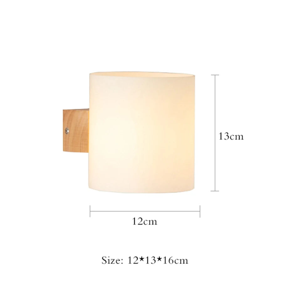 Nordic Sconce Wooden Wall Light with Glass Lampshade Home Decorative Creative Indoor Bedside Led Wall Lamp Wood Night Lights