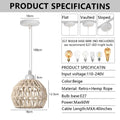 Hemp Rope Woven Pendant Lights Rattan Hanging Lamp Shade Boho Chandelier Light Fixture for Kitchen Island Hallway Bedroom Decor