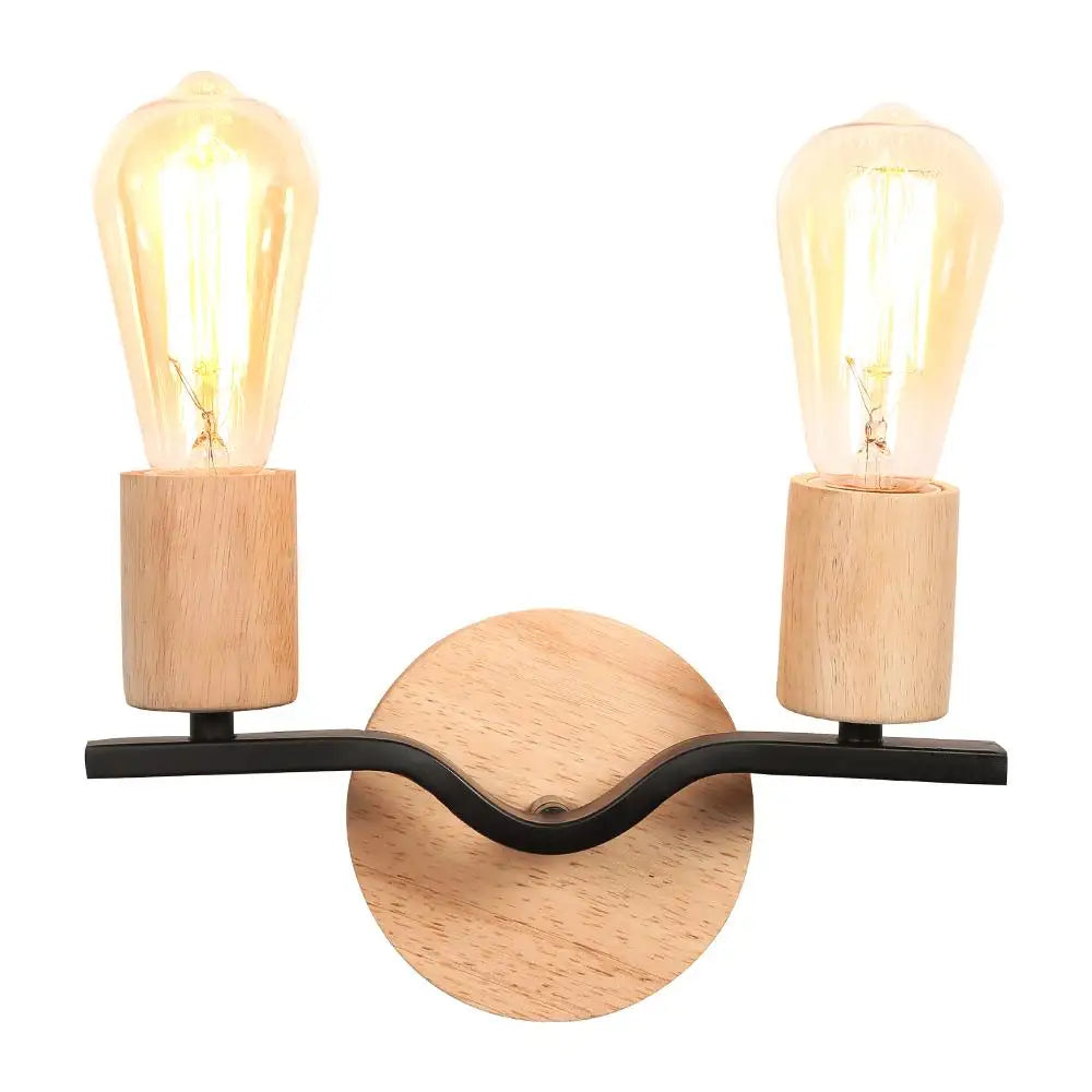 Modern Indoor Lighting Wall Lights Loft American Iron 2 Heads Wood Bedside Lamps Vintage Wall Sconce Lighting Fixture wandlamp