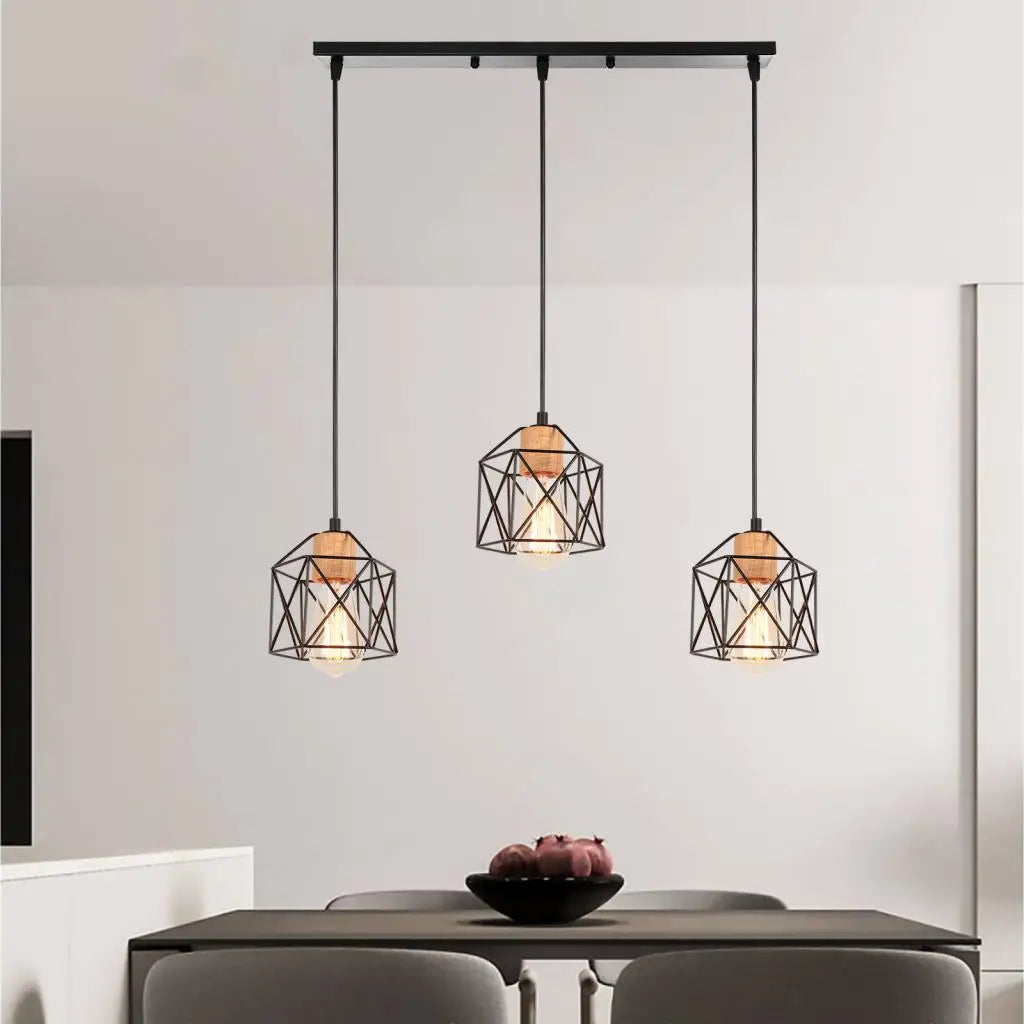 Industrial Pendant Light 3 Lamps Vintage E27 Chandelier Lampshade Retro Loft Metal Hanging Lamp for Living Room Bedroom Kitchen
