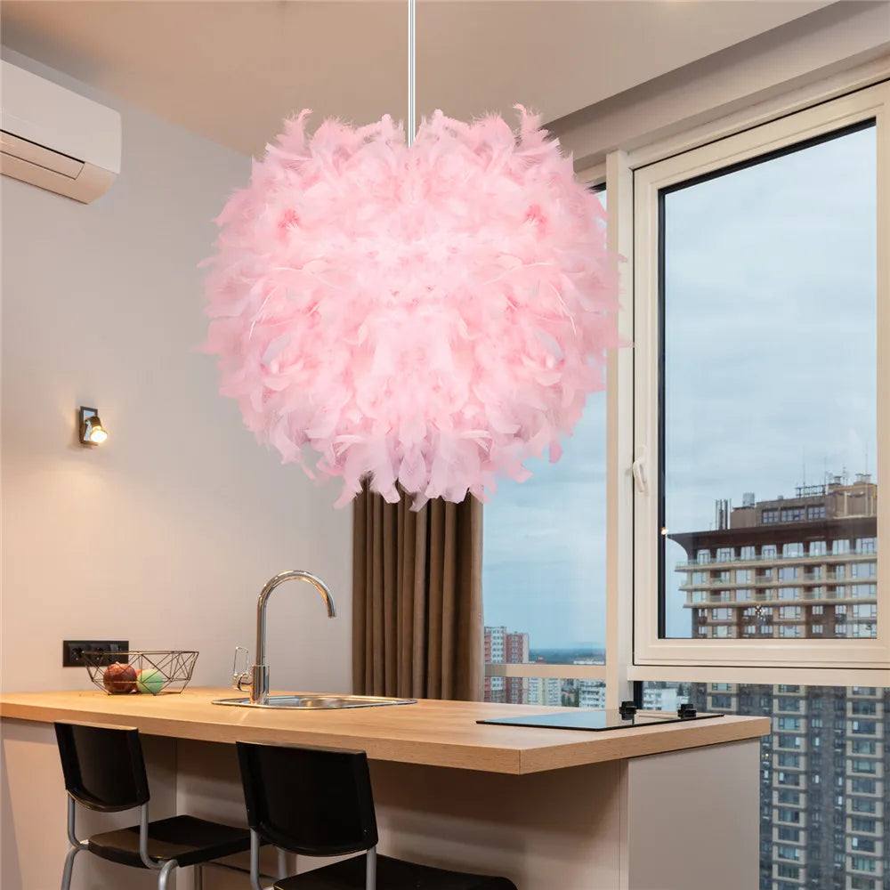 Mordern Feather Pendant Lamp Fairy Hanging Light E27 Lamp Holder for Bedroom Dining Room Cloakroom Shop Chandelier Art Decor
