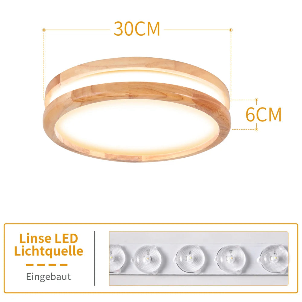 Nordic Led Ceiling Lamps Round Wooden Frame Ceiling Light for Living Room Bedroom Corridor Balcony Lustre LED Acrylic Panel Ligh