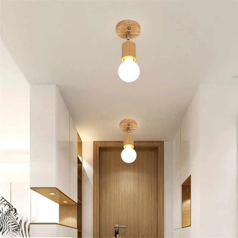 Nordic Wood Art Ceiling Light 360 Rotation Wall Lamp for Living Room Clothing Store Hall Balcony Chandelier Home Lights Holder