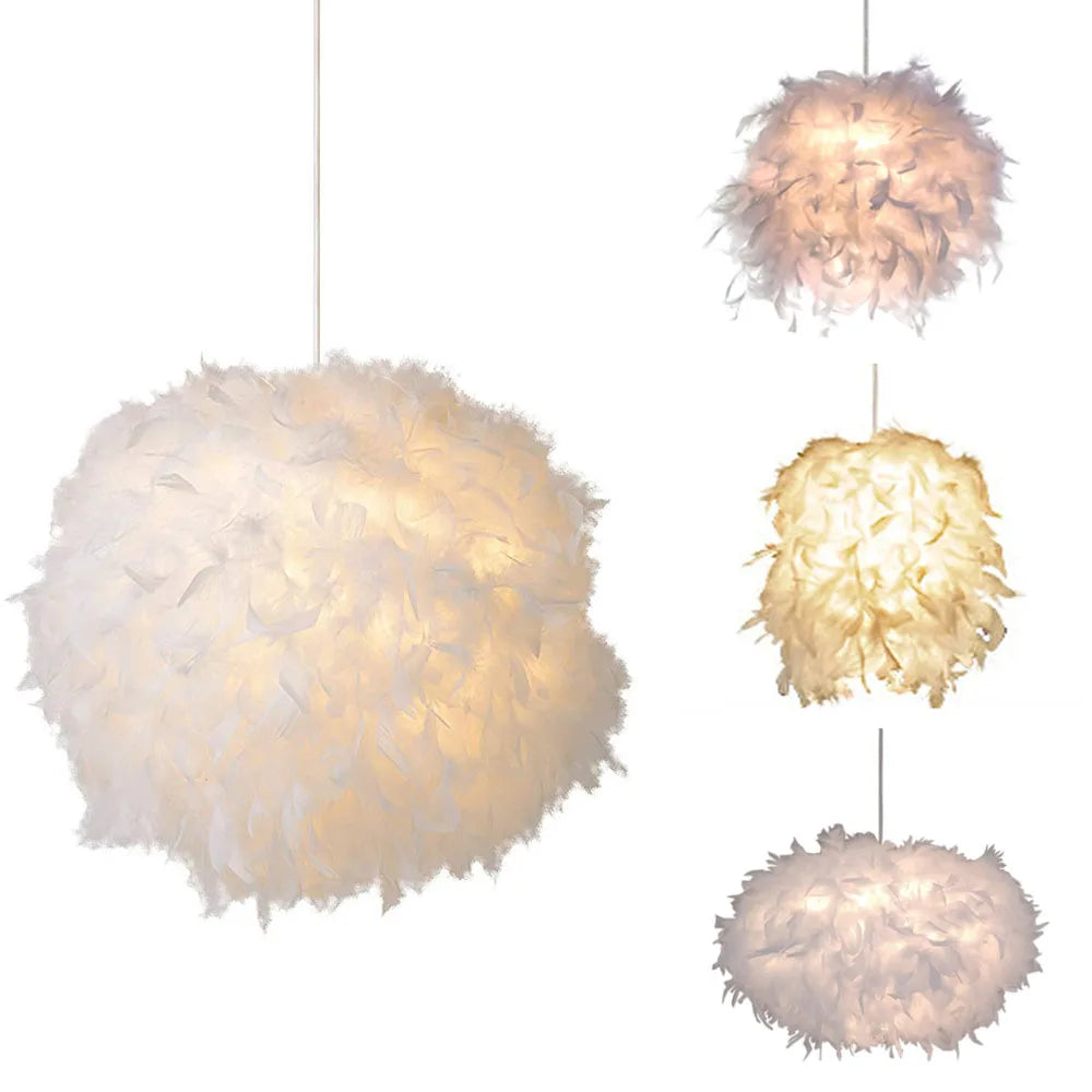 Fluffy Feather Pendant Light Modern E27 Lamp Holder Hanging Fairy Lighting Fixture Bedroom Living Room Chandelier Droplight LED