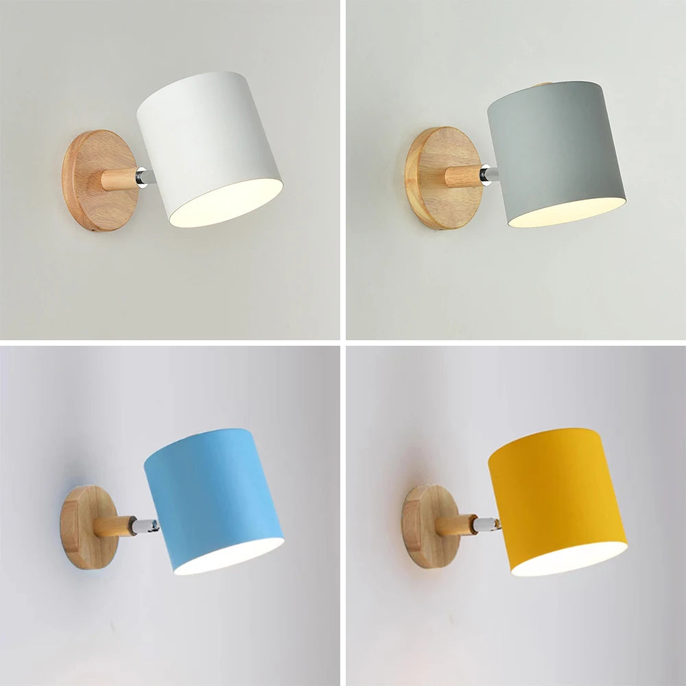 Nordic Wooden Wall Lamp Modern Wall Sconce For Bedroom Living Room Home Lighting Macaroon 5 Color Lampshade Wall Light Fixture