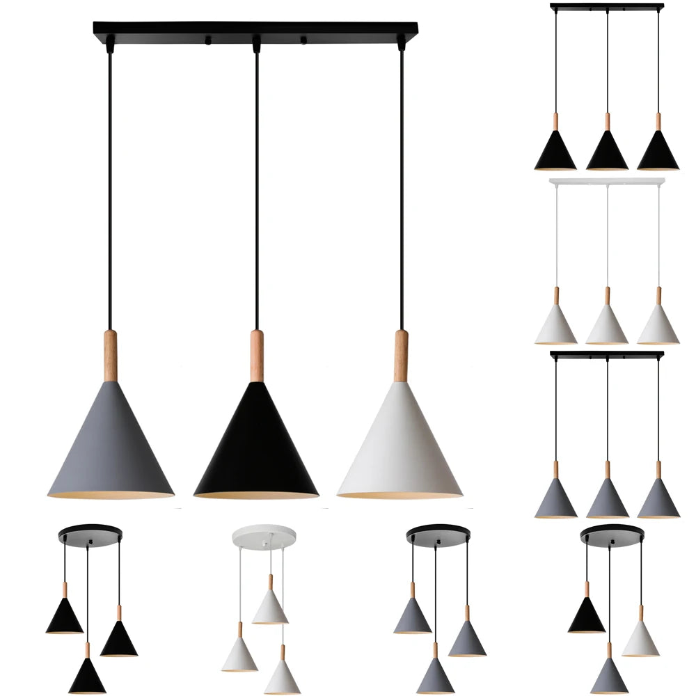 Nordic 1/3 Heads Ceiling Chandelier Industrial Pendant Lights Modern Wood Hanging Lamps Living Room Kitchen Restaurant Home Deco