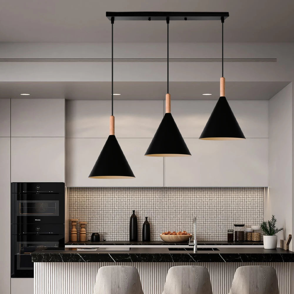 Nordic 1/3 Heads Ceiling Chandelier Industrial Pendant Lights Modern Wood Hanging Lamps Living Room Kitchen Restaurant Home Deco