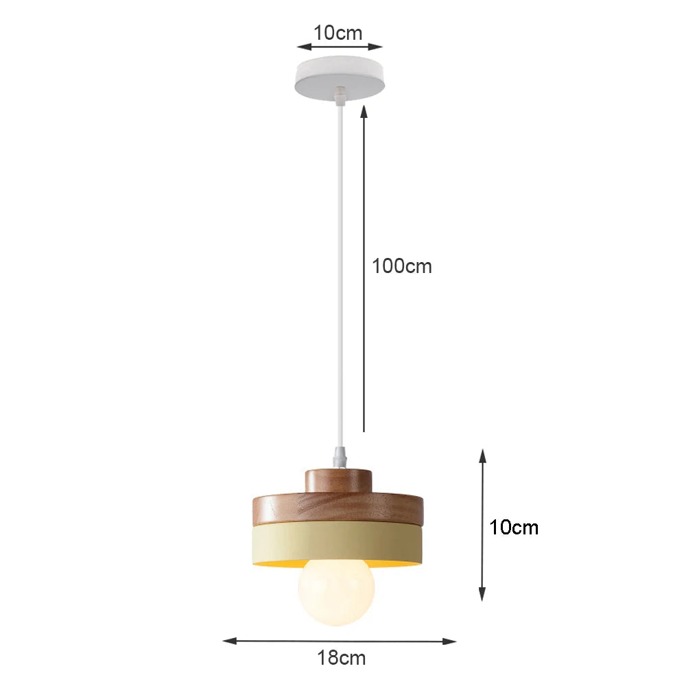 Modern Aluminum Wood Pendant Light Macaron Nordic Hanging Lamp Cafe Restaurant Bedroom Kitchen Colorful Chandelier Home Decor