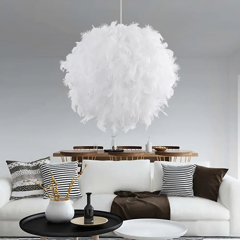 Fluffy Feather Pendant Light Modern E27 Lamp Holder Hanging Fairy Lighting Fixture Bedroom Living Room Chandelier Droplight LED