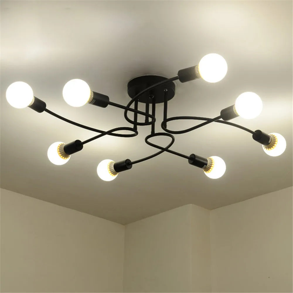 American Creative Ceiling Lights Wrought Iron LED E27 8 Sockets Chandeliers Black White Ceiling Lamp Living Room Home Lightings