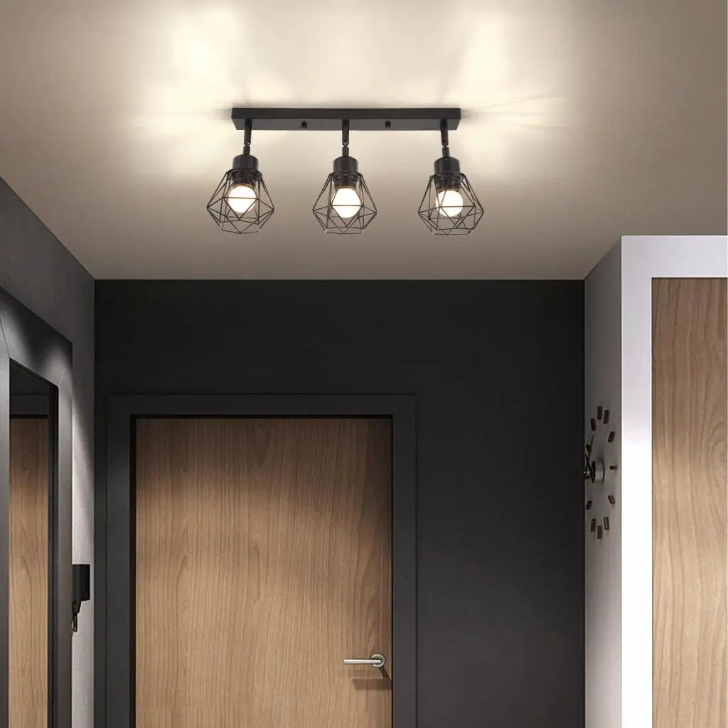 Industrial Ceiling Light Spotlight E27 3 Heads Chandelier Rotatable Adjustable Ceiling Lamp Shade for Living Room Kitchen Lights