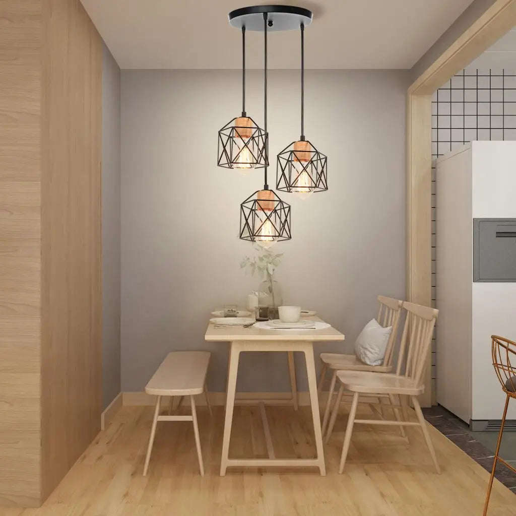 Industrial Pendant Light 3 Lamps Vintage E27 Chandelier Lampshade Retro Loft Metal Hanging Lamp for Living Room Bedroom Kitchen