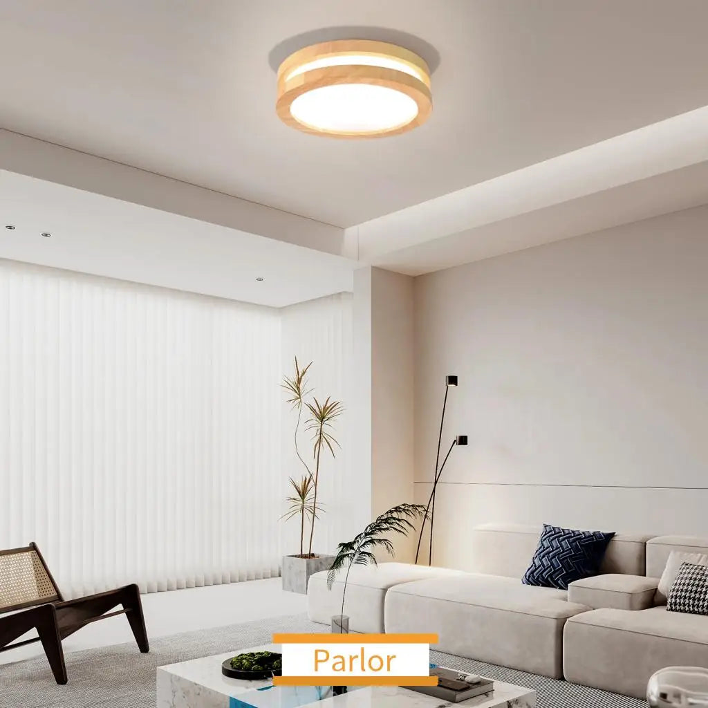 Wood LED Ceiling Lamp for Living Room Bedroom Ceiling Light Modern Nordic Round Indoor Lighting Home Decor Fixture plafonnier