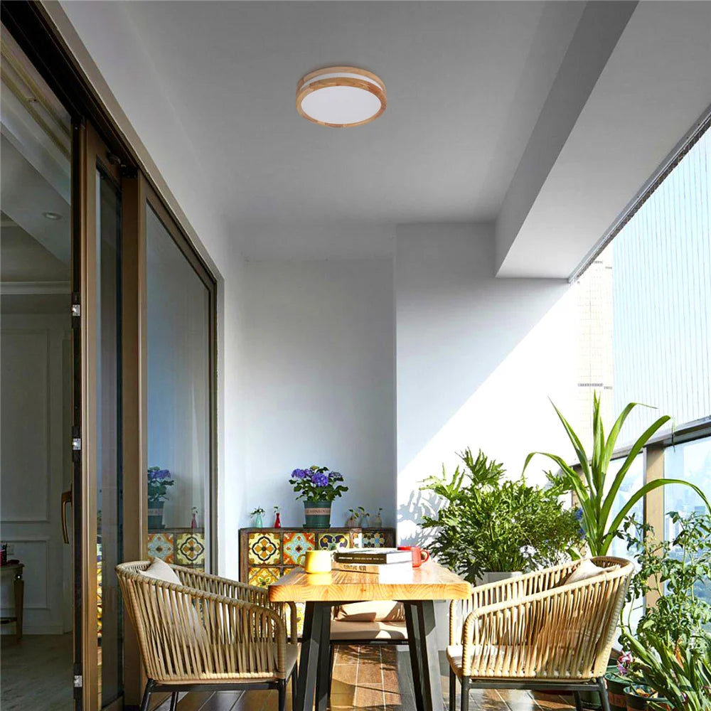 Nordic Led Ceiling Lamps Round Wooden Frame Ceiling Light for Living Room Bedroom Corridor Balcony Lustre LED Acrylic Panel Ligh