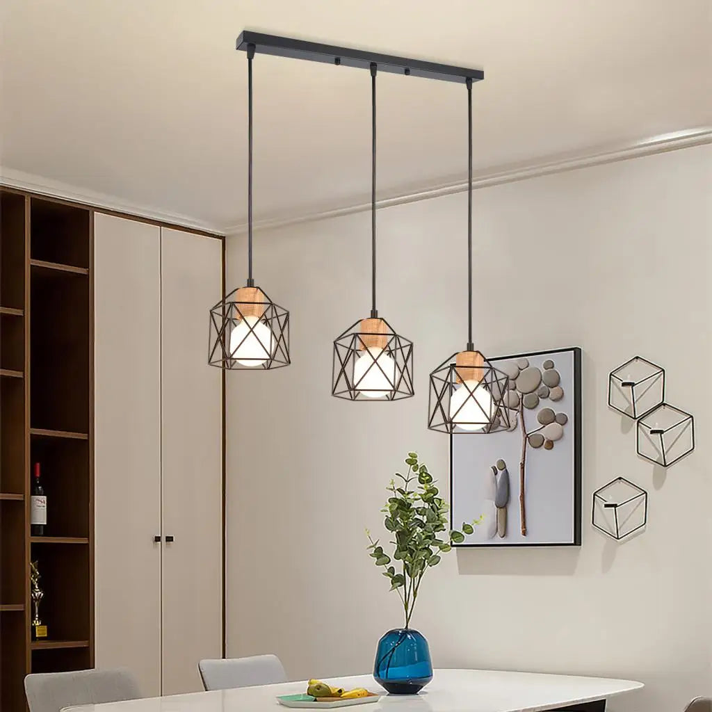 Industrial Pendant Light 3 Lamps Vintage E27 Chandelier Lampshade Retro Loft Metal Hanging Lamp for Living Room Bedroom Kitchen