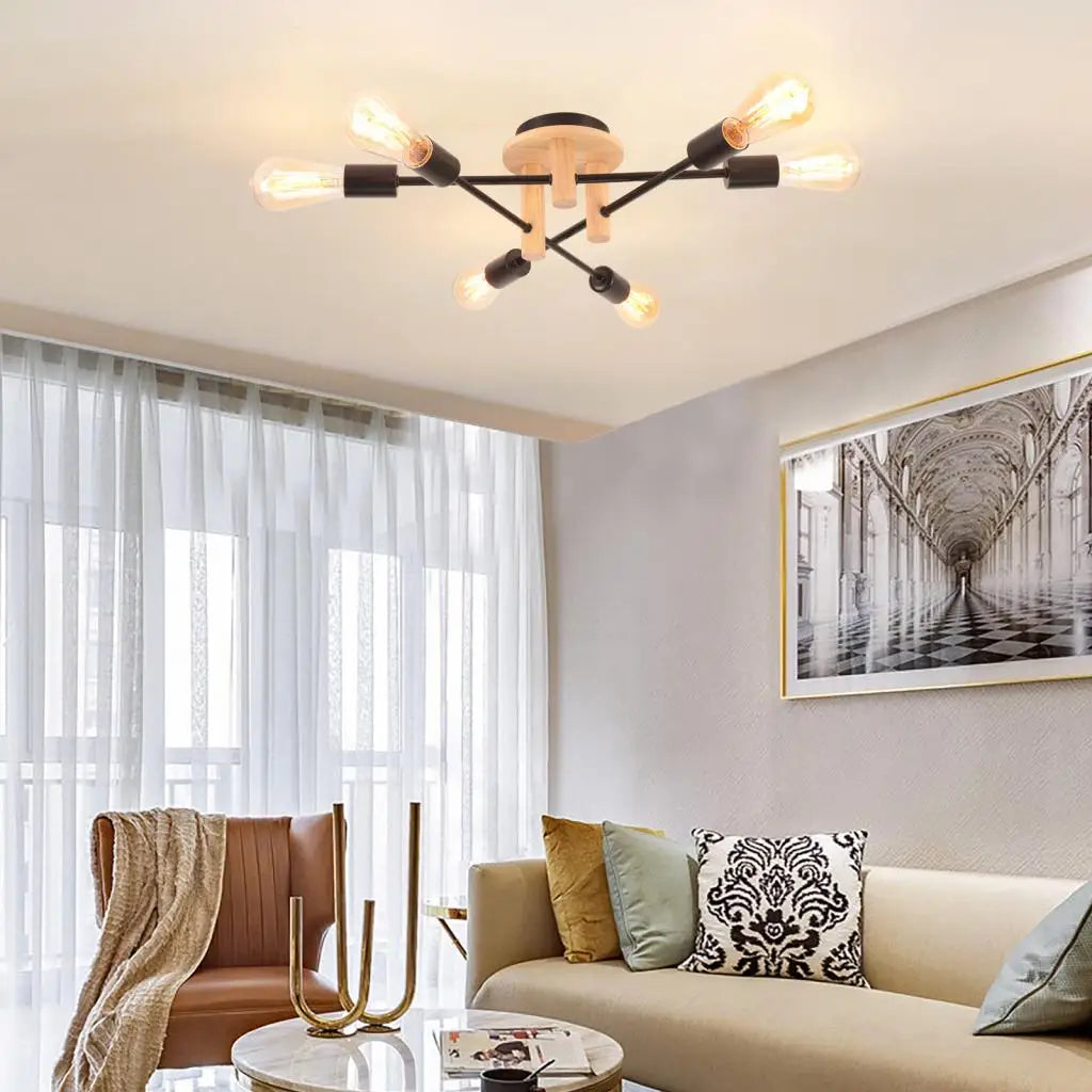 Nordic Sputnik Black Wood Chandelier LED E27 Lamp Modern Home Lighting Indoor Ceiling light Fixtures For Bedroom Living Room