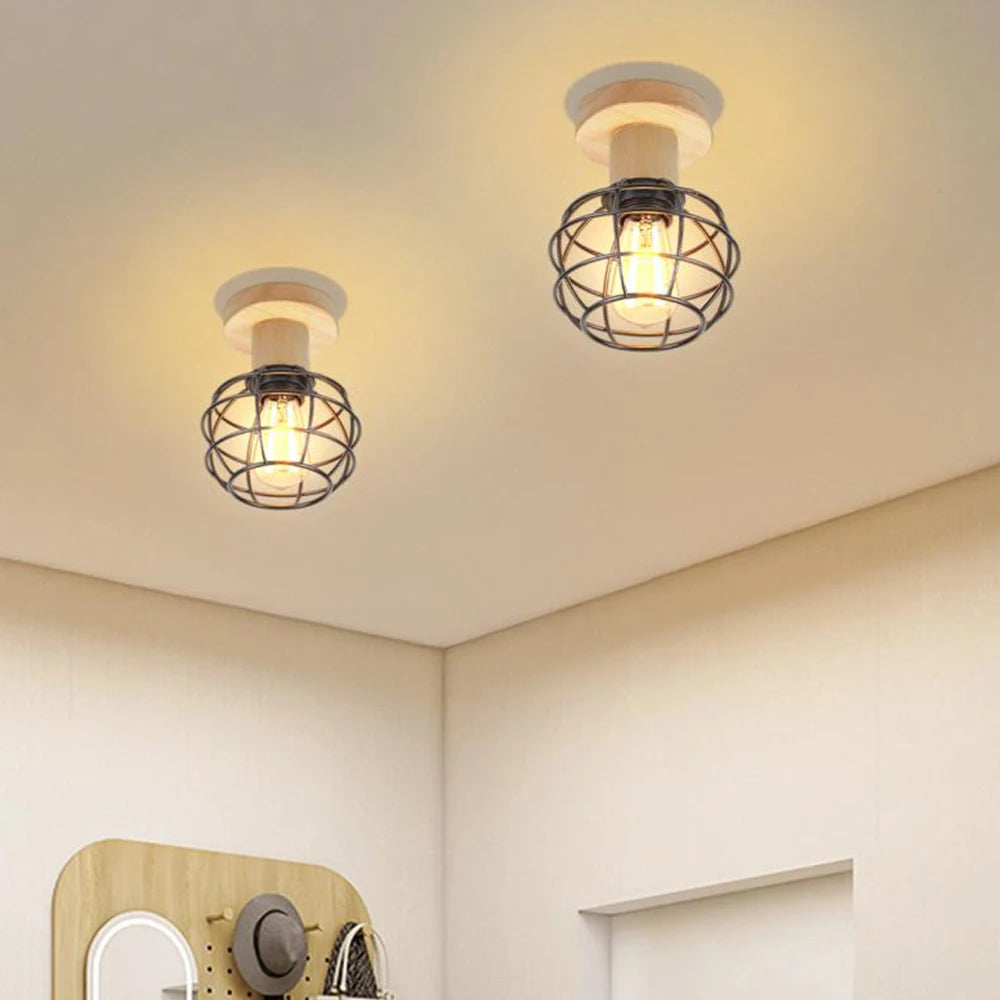 Wood LED Ceiling Light American Loft Corridor Balcony Room Ceiling Lamp Nordic Simple Lights Indoor Lighting Fixture Lamps E27