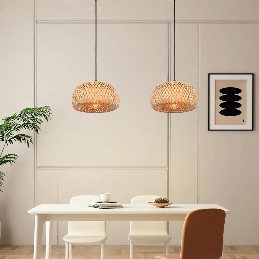 Bamboo Lantern Pendant Lamp Natural Rattan Wicker E27 Ceiling Chandeliers Hand Woven Bamboo Lampshades Lighting Hanging Light