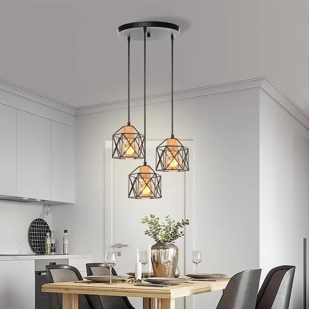 Industrial Pendant Light 3 Lamps Vintage E27 Chandelier Lampshade Retro Loft Metal Hanging Lamp for Living Room Bedroom Kitchen