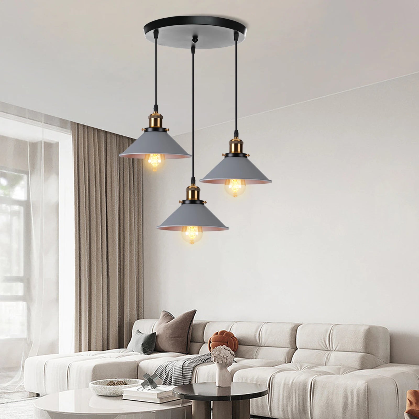 3 Heads Vintage Pendant Light Industrial Retro Hanging Lamp Ceiling Chandelier for Living Room Kitchen Lighting Fixtures Decor