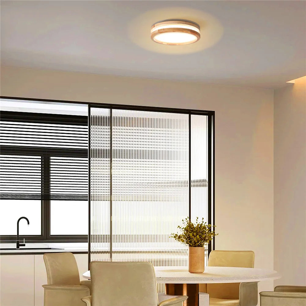 Nordic Led Ceiling Lamps Round Wooden Frame Ceiling Light for Living Room Bedroom Corridor Balcony Lustre LED Acrylic Panel Ligh