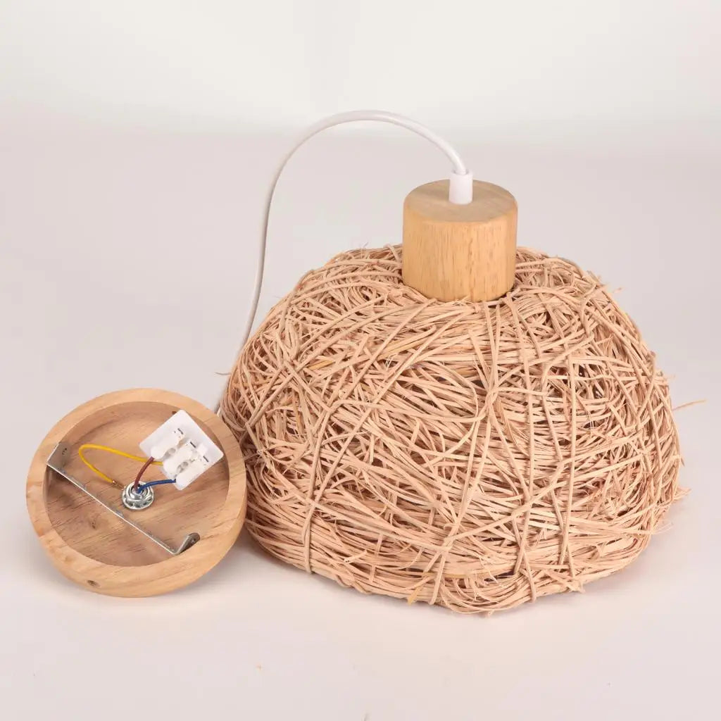 Vintage Wicker Rattan Pendant Light Shade Retro Weaving Hanging Lamp Ceiling Chandelier Lighting Living Room Kitchen Home Decor