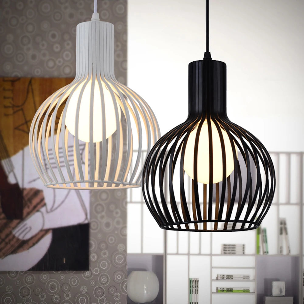 Modern E27 LED Cage Pendant Light Indoor Vintage Retro Chandelier Lighting Fixture Industrial Lamp for Living Room Kitchen Decor