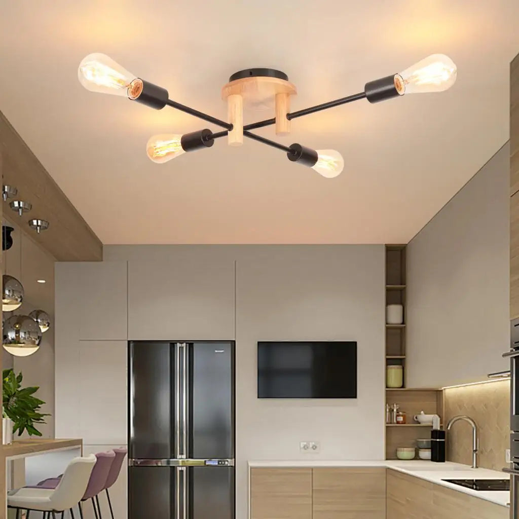 Nordic Sputnik Black Wood Chandelier LED E27 Lamp Modern Home Lighting Indoor Ceiling light Fixtures For Bedroom Living Room