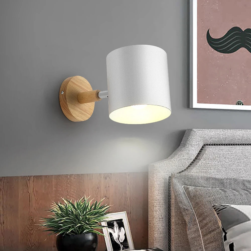 Nordic Wooden Wall Lamp Modern Wall Sconce For Bedroom Living Room Home Lighting Macaroon 5 Color Lampshade Wall Light Fixture