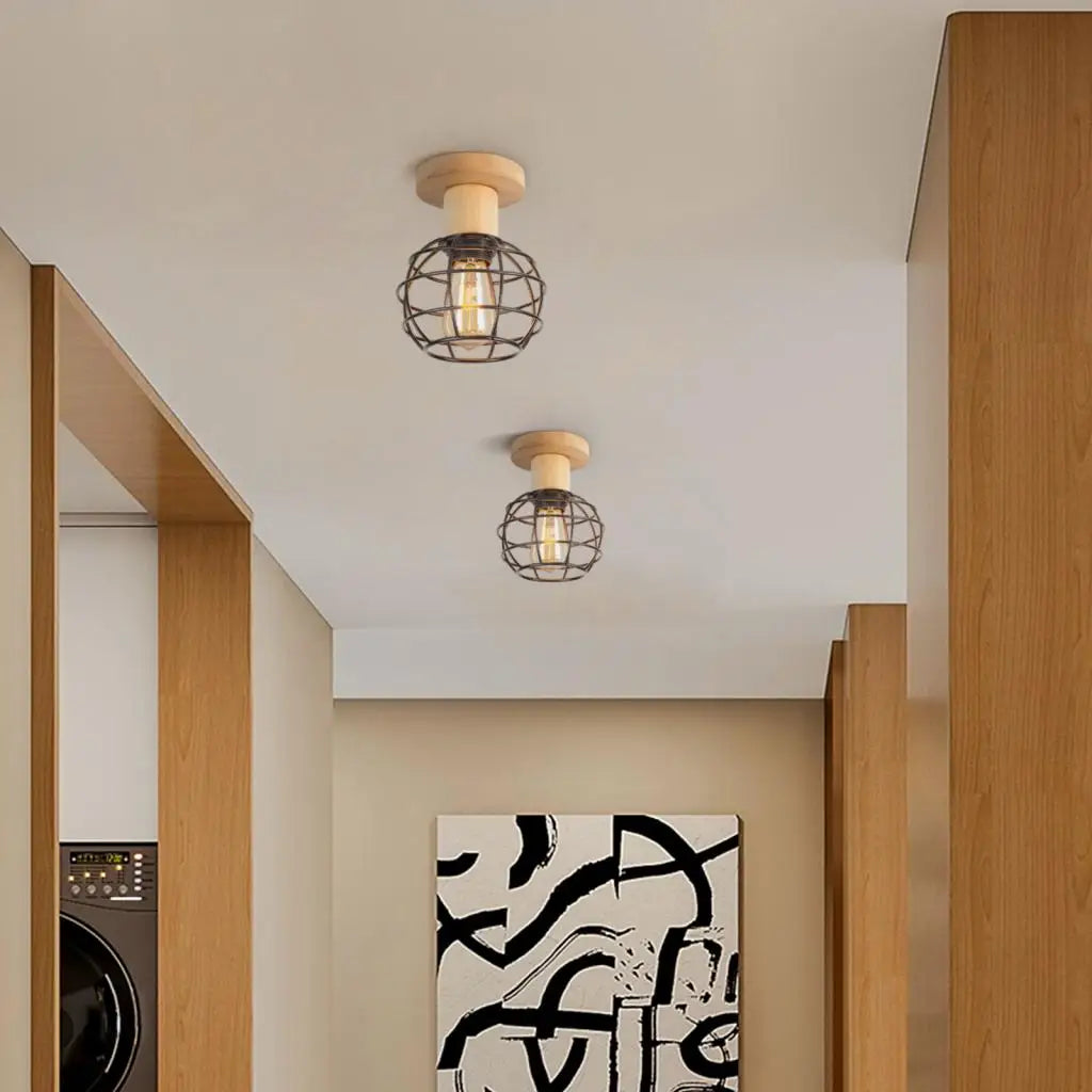 Wood LED Ceiling Light American Loft Corridor Balcony Room Ceiling Lamp Nordic Simple Lights Indoor Lighting Fixture Lamps E27